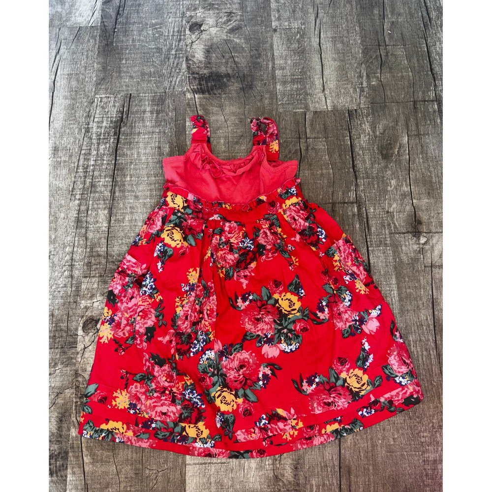 Blueberi Boulevard Girls Red Floral Sleeveless Ruffle Dress Size 4‎